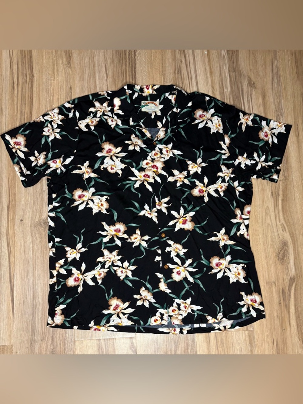 Vintage Magnum P.I. Paradise Found Hawaiian Shirt 2XL Black Orchid Floral Rayon